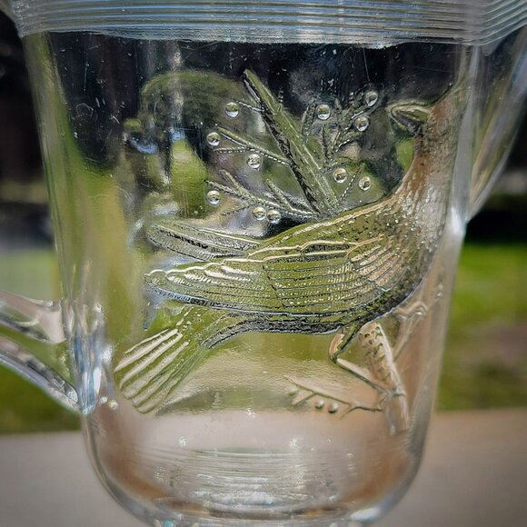 Antique EAPG Glass Creamer Cardinal Bird on Tree, Vintage Pressed Glass USA Made - Picture 10 of 12